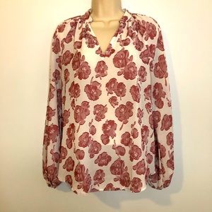 Ann Taylor Red Floral Blouse Size Medium